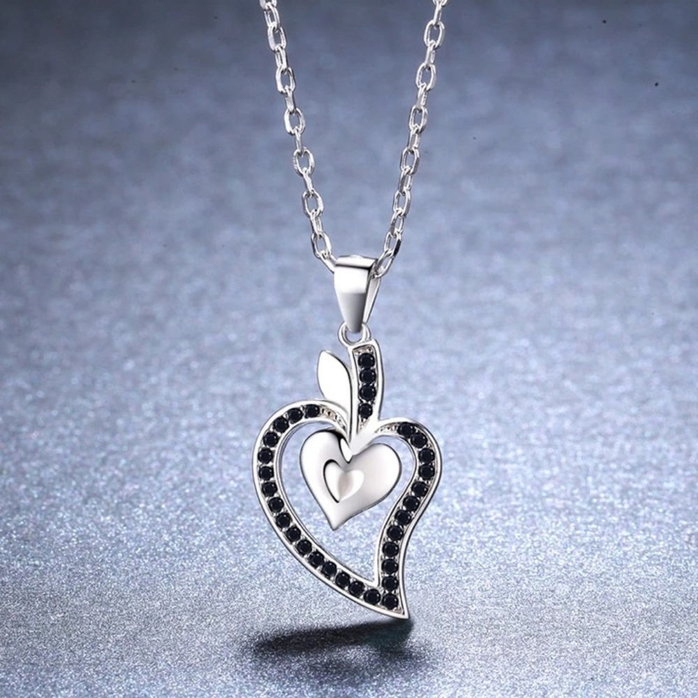 925 sterling silver double heart pandent necklace